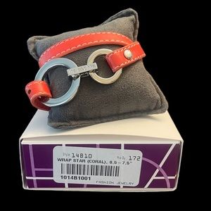 New Lia Sophia Bracelet Wrap Star Coral leather double wrap w/silver clasp, NIB